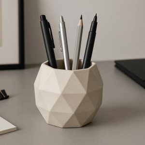 6 Geometric Ceramic Pen Holder For Modern Executive Desk And Artistic Minimalist Office Stationery Decor